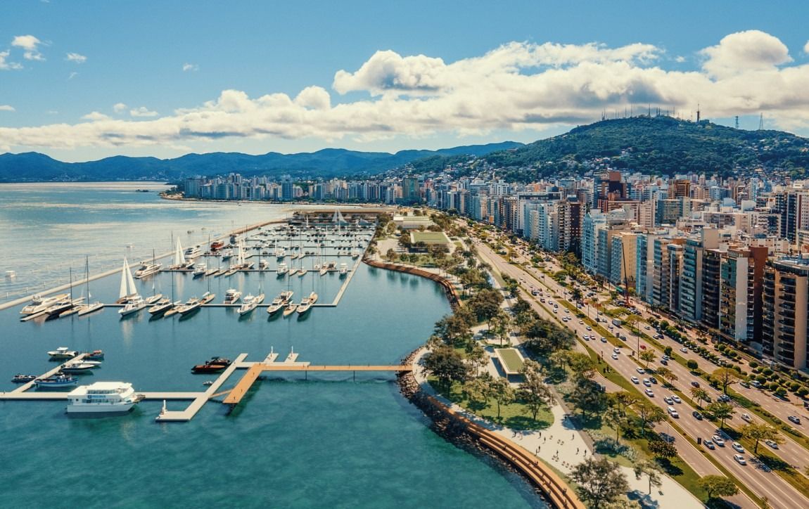 Futura Marina Beira-Mar Projeto da futura Marina Beira-Mar Norte em Florianópolis - perspectiva aérea